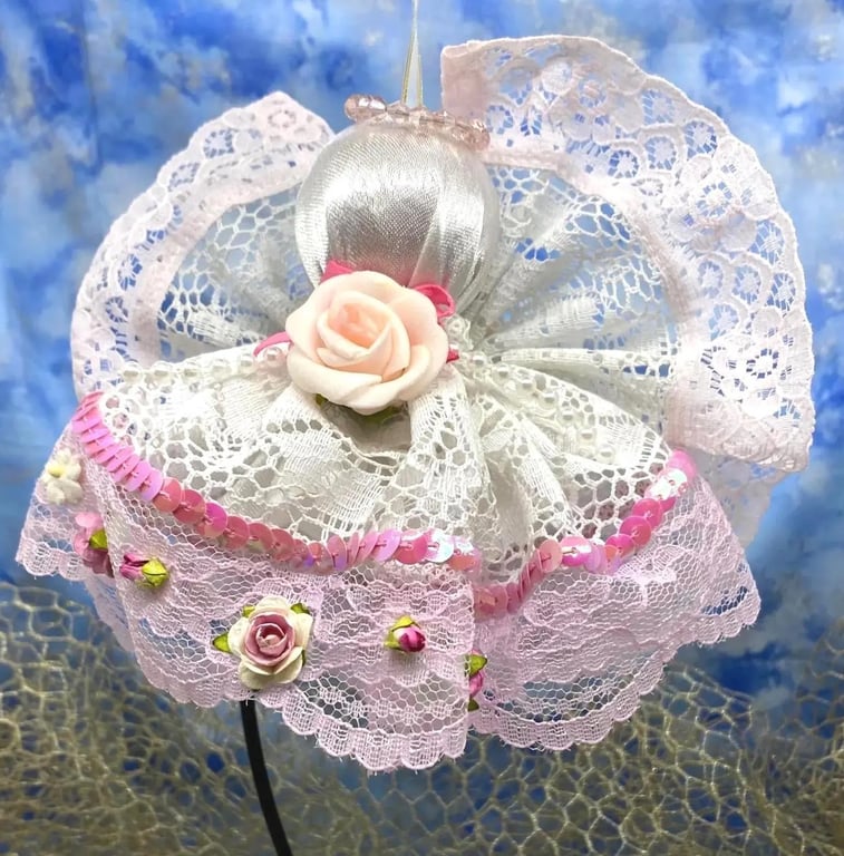 Handmade Lace Christmas Angel Decoration Shabby Chic Pink White No.1