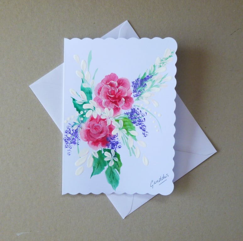original art hand painted floral blank greetings card ( ref FA 362 K2 )