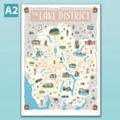 Lake District illustrated map poster A2, Cumbria