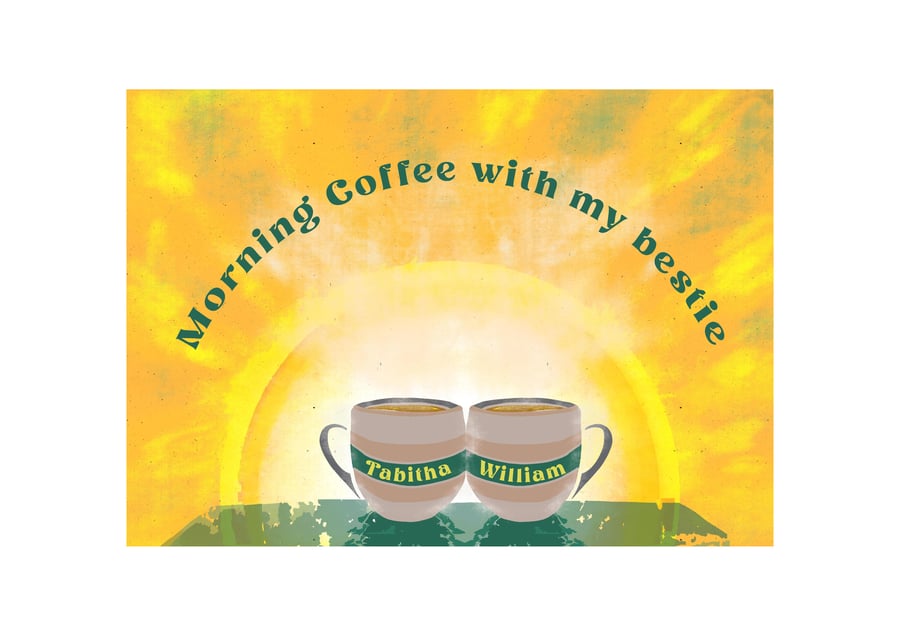 Personalised sunrise coffee art print with names of family, spouse, best friend
