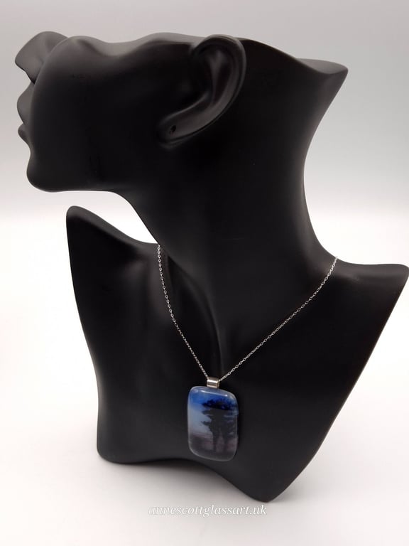 Night (1) Fused Glass Pendant with Sterling Silver Findings