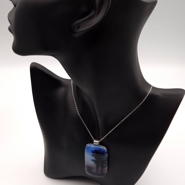 Night (1) Fused Glass Pendant with Sterling Silver Findings