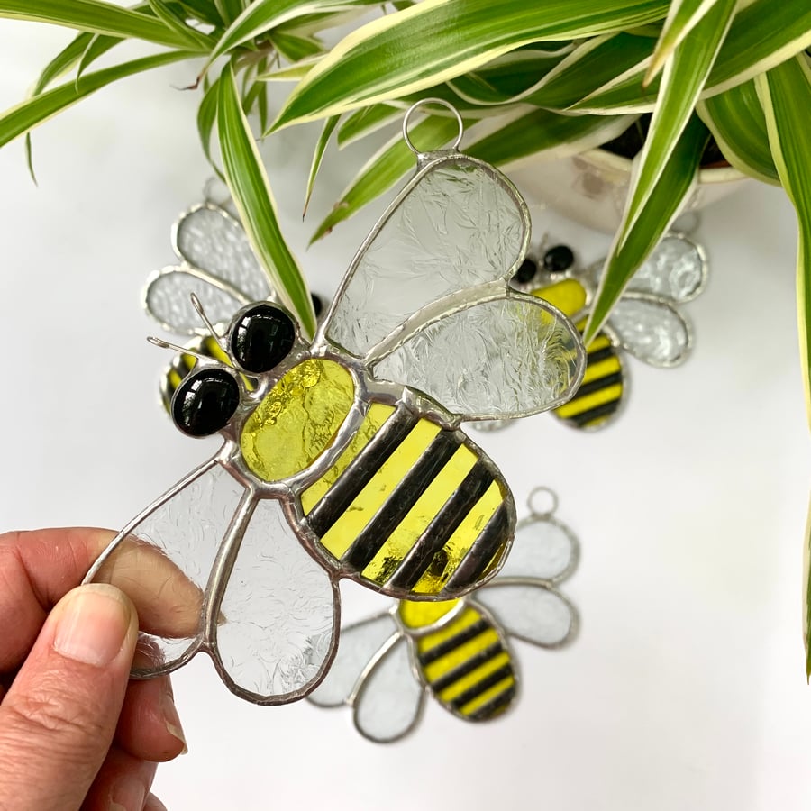 Stained Glass Bee Suncatcher Large  - Handmade Hanging Decoration 