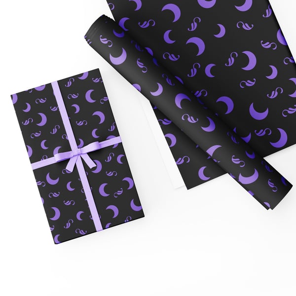 Gift Wrap Purple Moon Design & Matching-Unique Purple Moon Gift Wrap-LG34