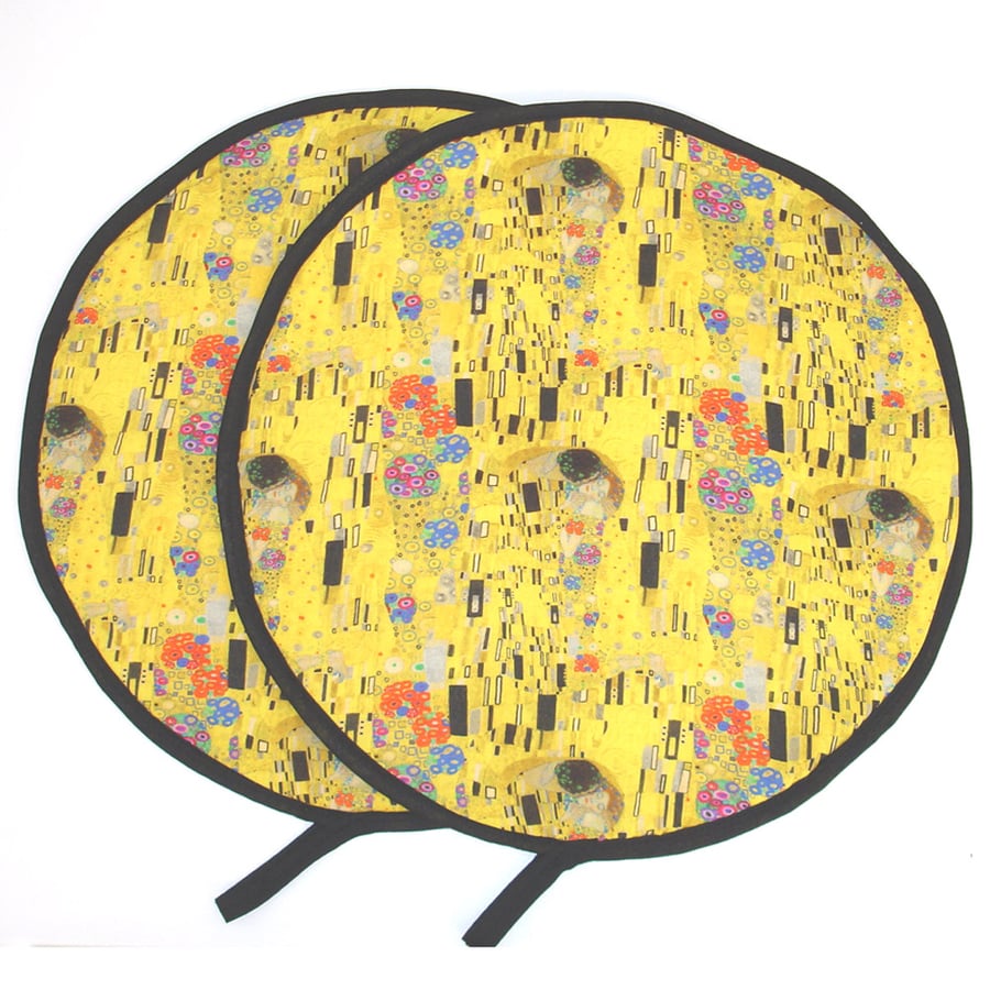 Aga Hob Lid Mats Pads Round Covers x 2 Gustav Klimt The Kiss Yellow Contemporary