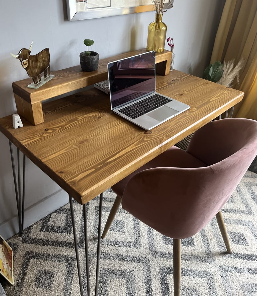 Industrial Hairpin Legs Redwood Pine Desk With Folksy
