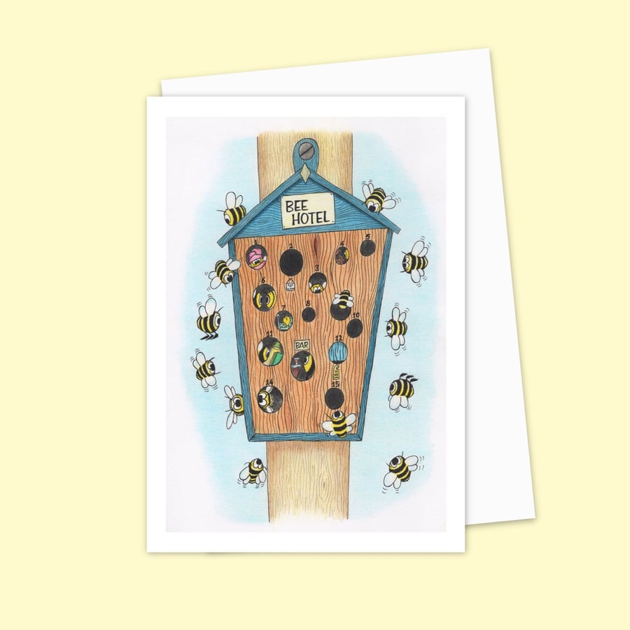 Bee Hotel Greeting Card: Hand Drawn Busy Bee Illustration (215)