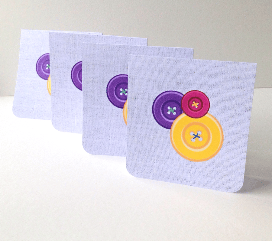Set of Four Notecards,'Buttons Bright'Blank Notecards with Envelopes