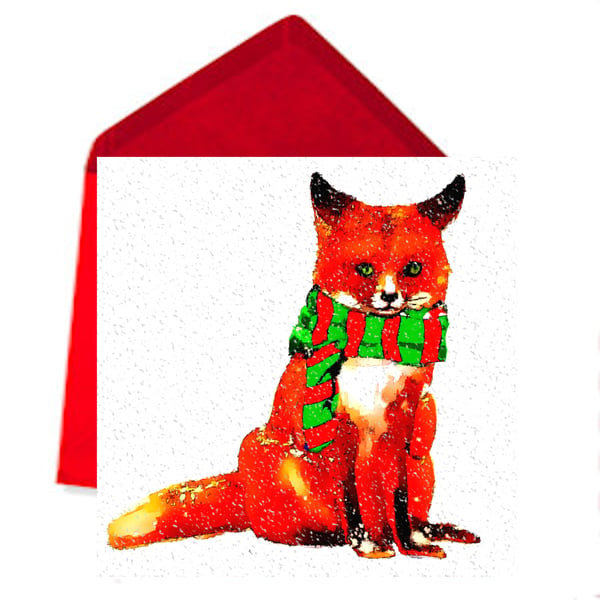 SALE - Fox with Red Scarf Christmas Card 