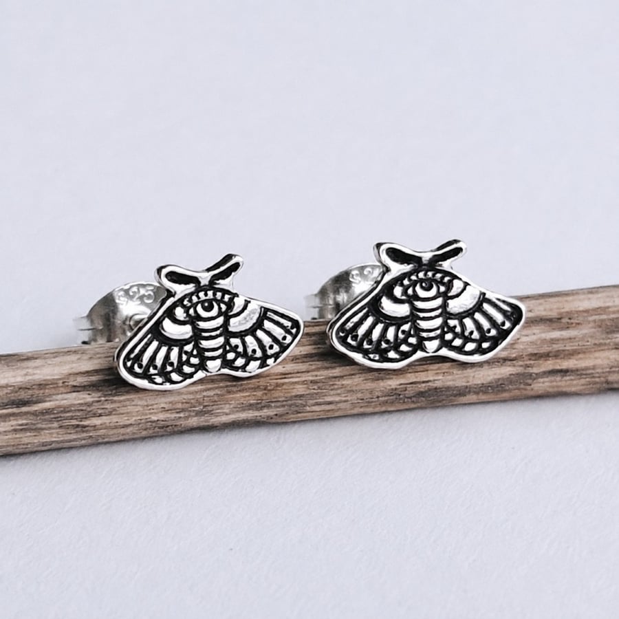 Sterling Silver Moth Stud Earrings - 