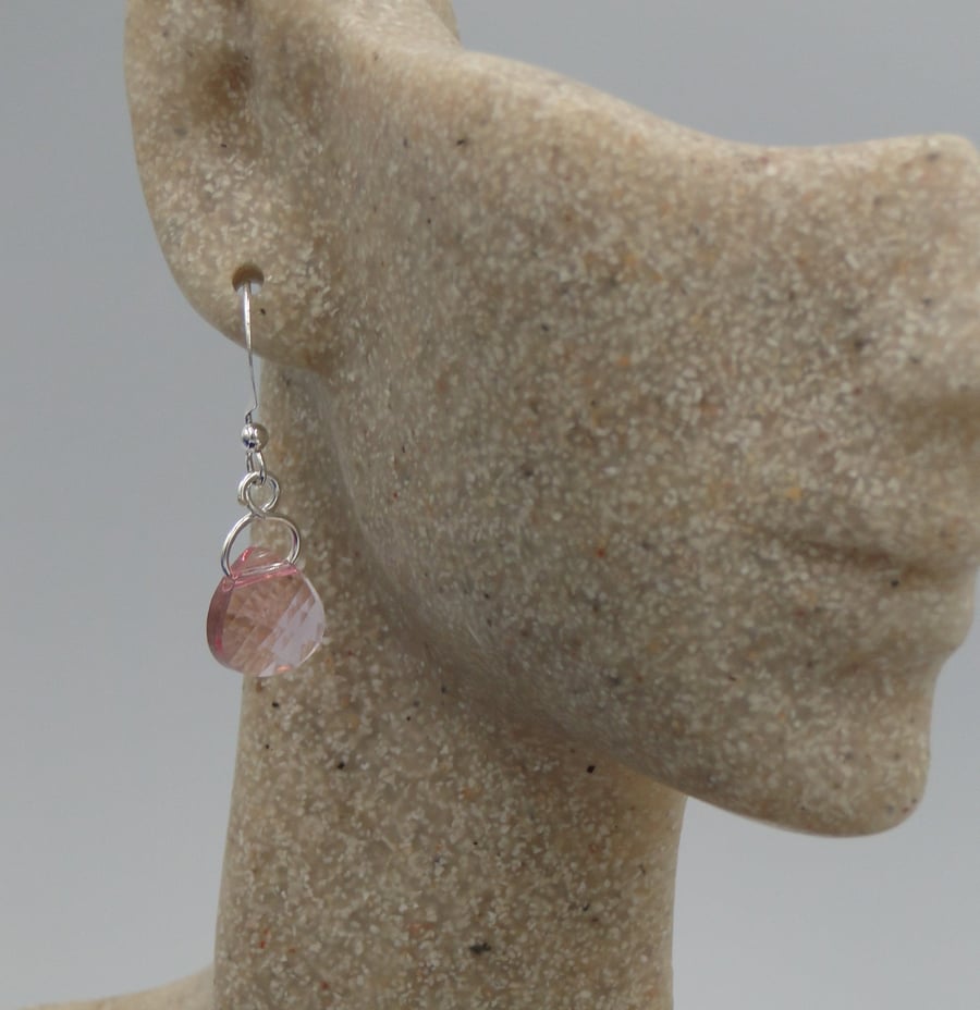Pretty pink crystal earrings on a silver hook