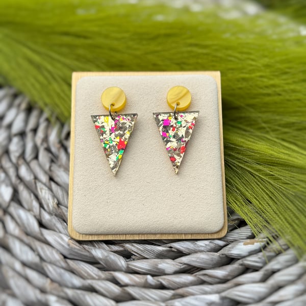 Golden Festival Confetti Triangle Earrings 