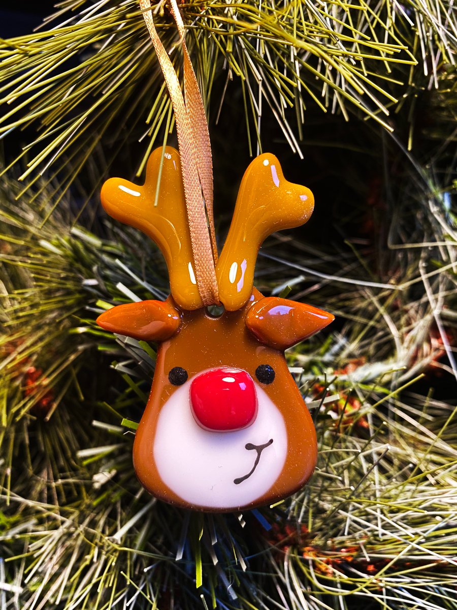 Rudolph Reindeer Decorations, Fused Glass Christmas ornament