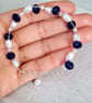 Blue Glass Bracelet, Sterling Silver Pearl Jewellery, Freshwater Pearl Bracelet - Image 2