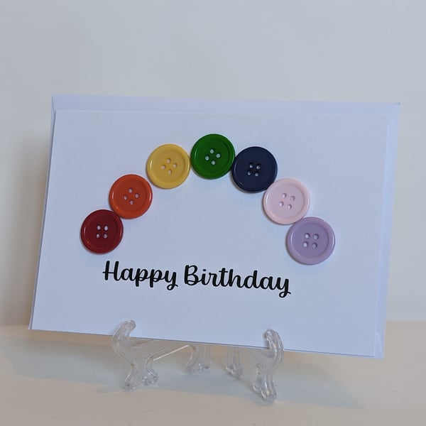 Happy Birthday button rainbow greetings card 