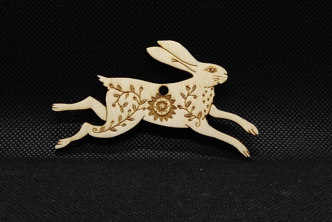 Folk Art Hare, wooden decoration, laser etched and cut, hand drawn