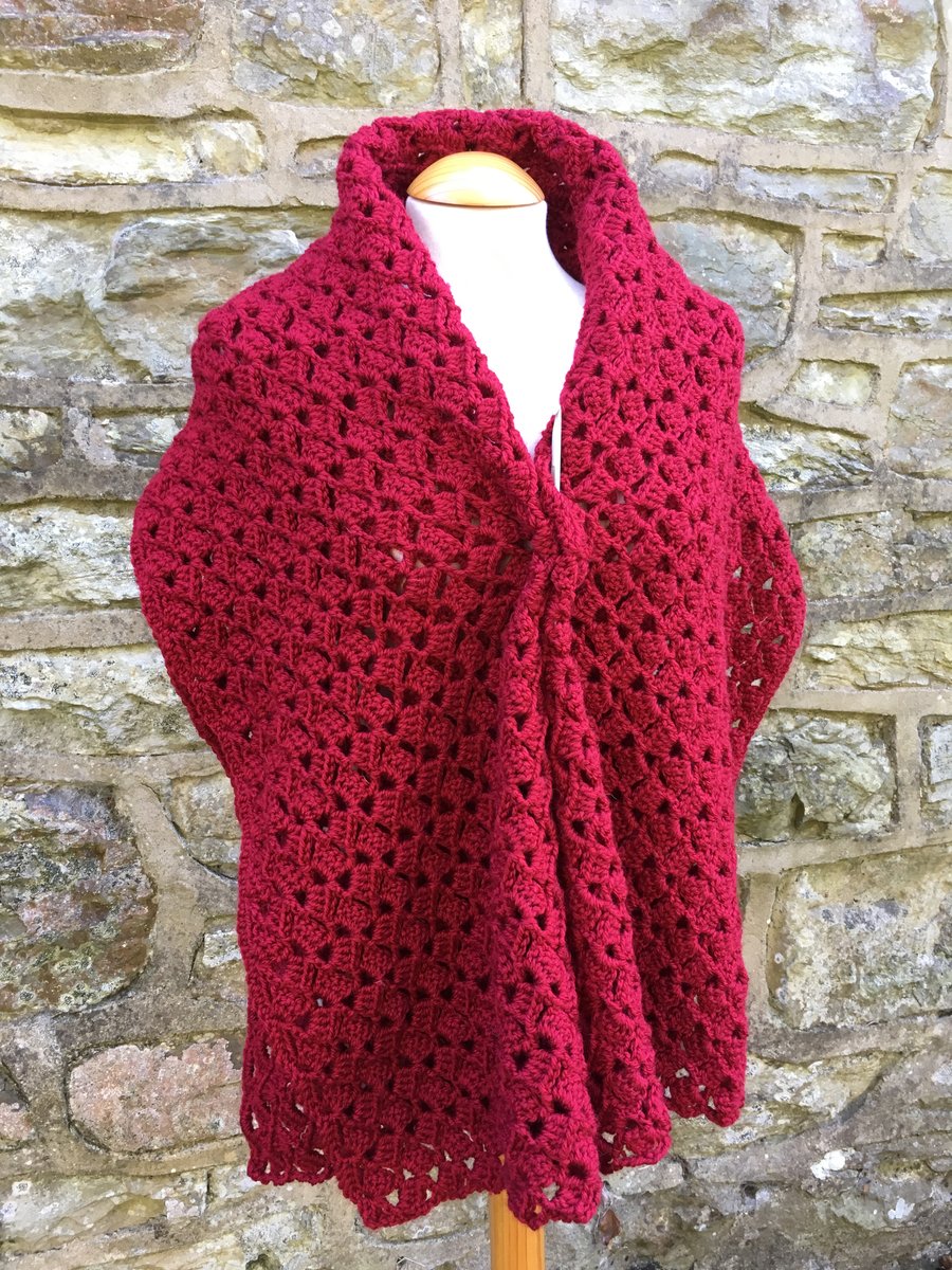 Strawberry red hand crafted shawl