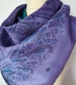 Vintage sari silk double sided triangular scarf. Turquoise Lilac Black - Image 6