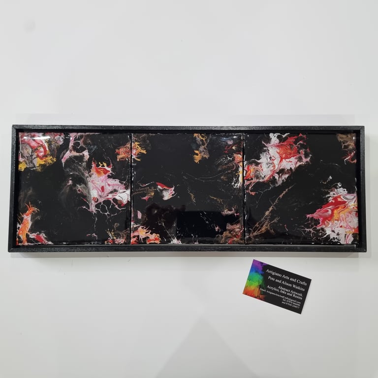 (3) Abstract Fluid Art mounted as a Black Triptych in a Black Frame