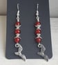 Vampire Bat Earrings - Silver tones and red beads. - Image 4