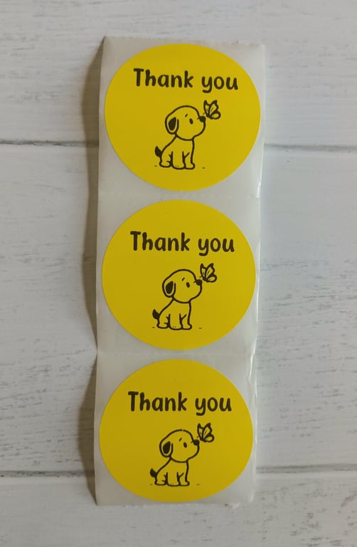 50 'Thank You' Puppy Thermal Printed Stickers (70Y)