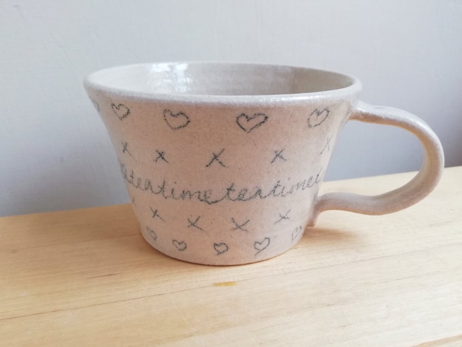 Ceramic stoneware doodle tea cup coffee mug handmade doodle cup Seconds Sunday