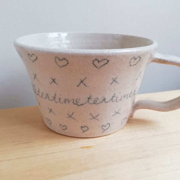 Ceramic stoneware doodle tea cup coffee mug handmade doodle cup Seconds Sunday