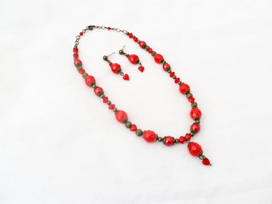  Red choker and earrings set Reduced