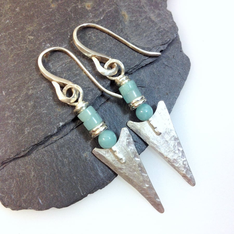 Silver and amazonite arrowhead earrings