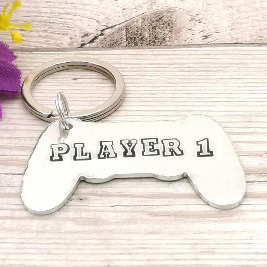Player 1 Keyring - Custom Number - Gamer Gift - Gift For Husband - Dad Gift