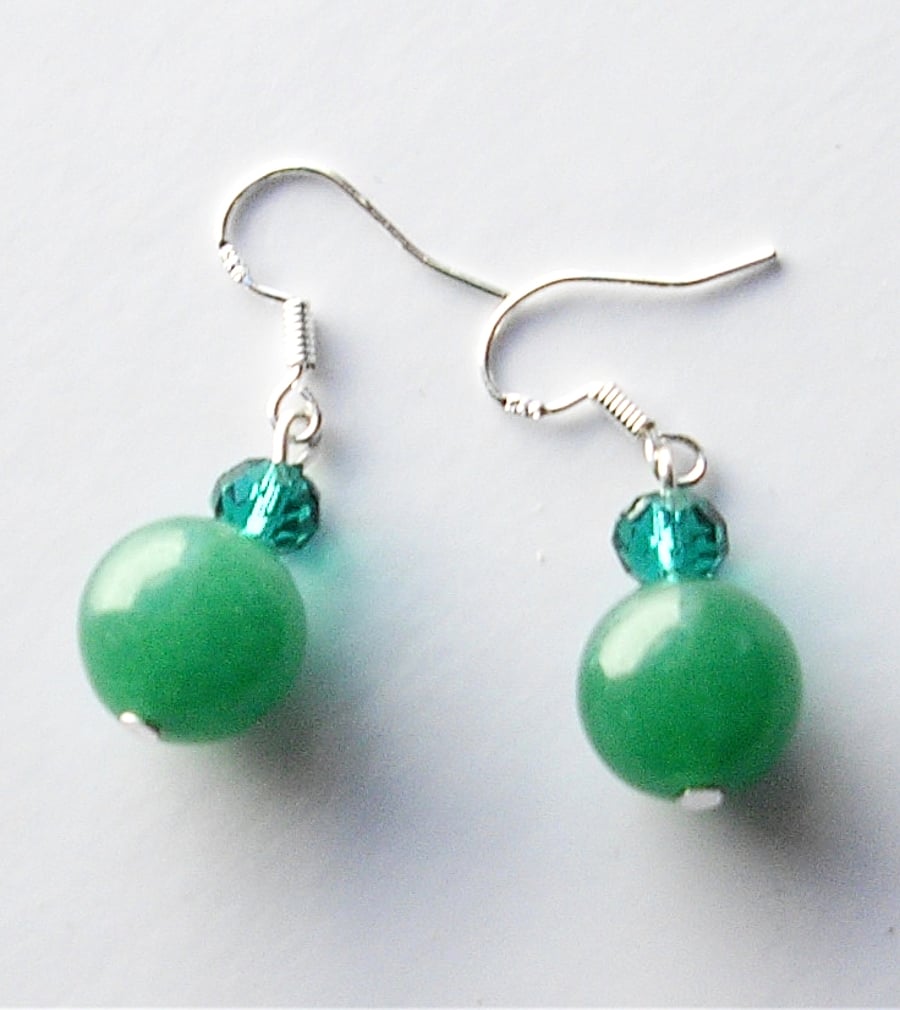 Green Jade Bead Earrings - UK Free Post