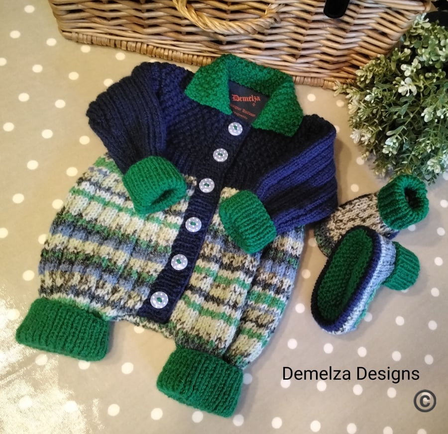 Cosy Baby Boy's Hand Knitted Romper set with cotton & wool  0-6 months size
