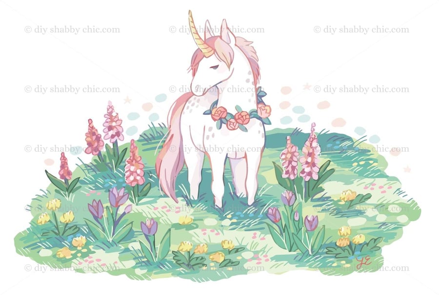 Waterslide Wood Furniture Decal Vintage Image Transfer Shabby Chic Unicorn Plant