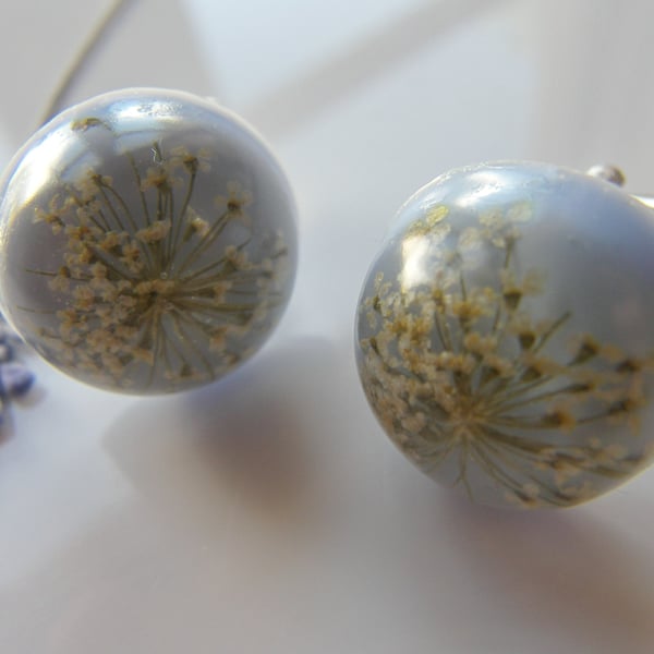 Unisex Silver Real Flower Cuff links with Queen Anne's Lace - SNOWFLAKE