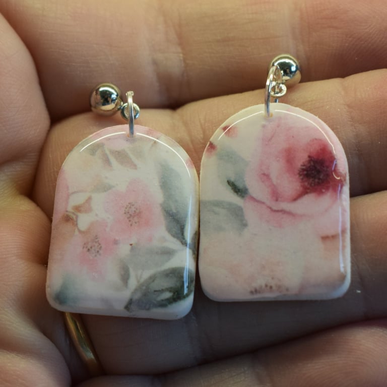 Rounded Rectangle Floral Drop Earrings