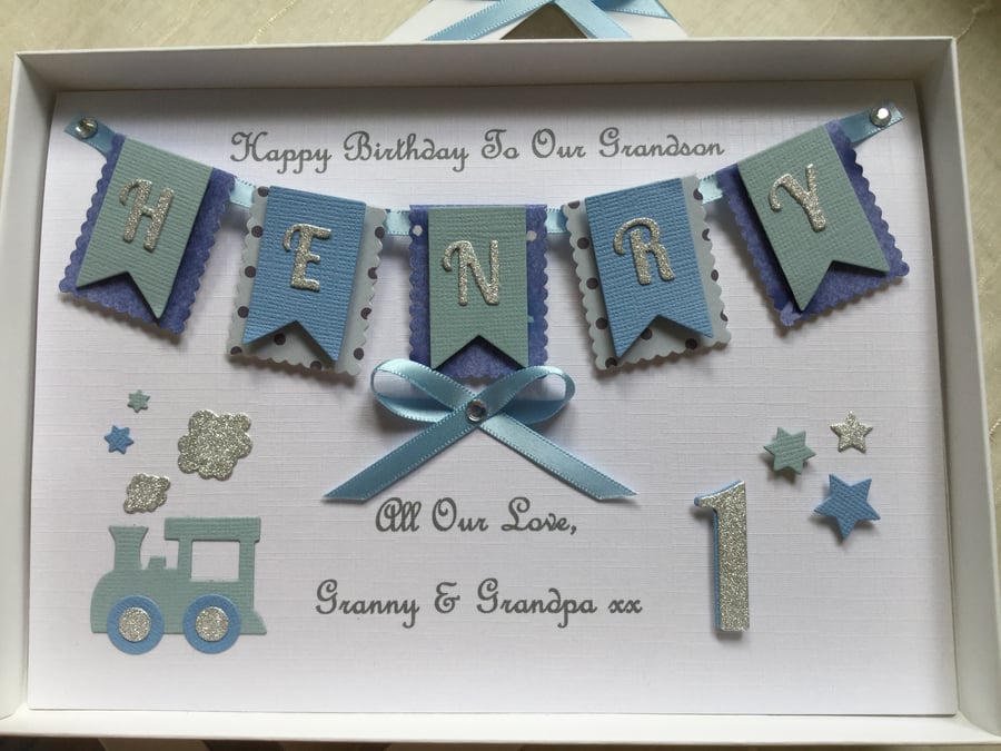 Personalised Handmade 1st Birthday Card Keepsake Son Grandson Any Age Boxed