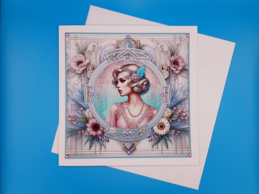 Art Deco Card,  Decoupage, Handmade