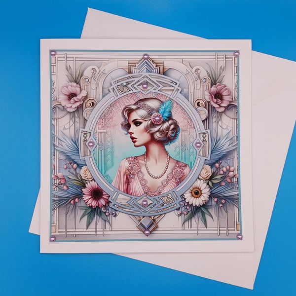 Art Deco Card,  Decoupage, Handmade