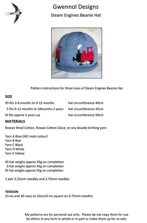 Steam Engines Beanie Hat PDF Knitting Pattern