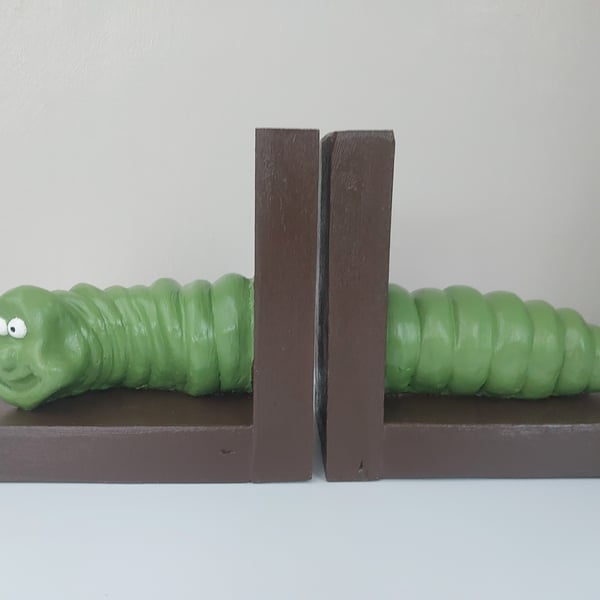 Handmade Clay bookworm bookends Worm character Retro style
