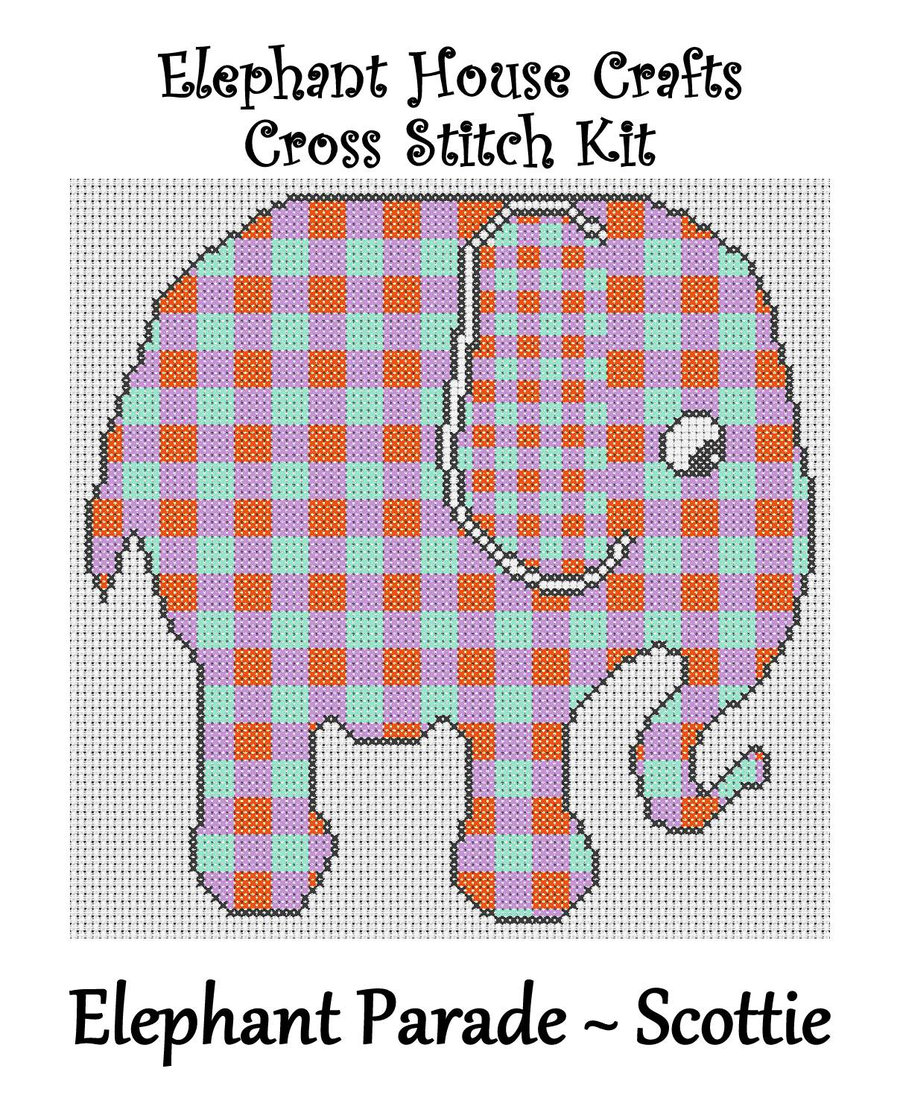 Elephant Parade Cross Stitch Kit Scottie Size Approx 7" x 7"  14 Count Aida