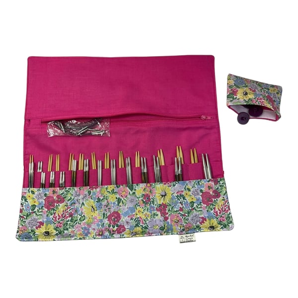 Interchangeable knitting needle case with Liberty fabric , floral addi case, chi
