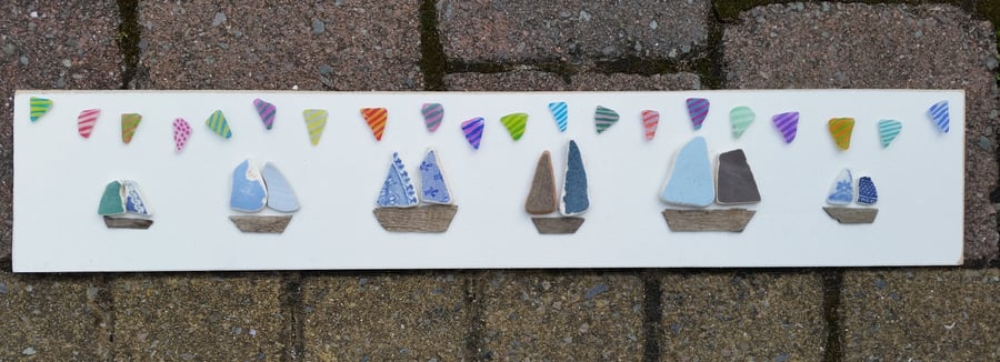 Yacht Banner, Sea Pottery, Sea Glass Art