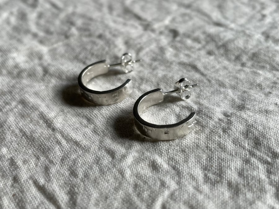 Stone Hammered Hoops - Recycled Sterling Silver