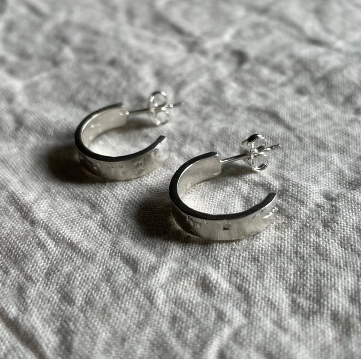 Stone Hammered Hoops Recycled Sterling Silver Folksy