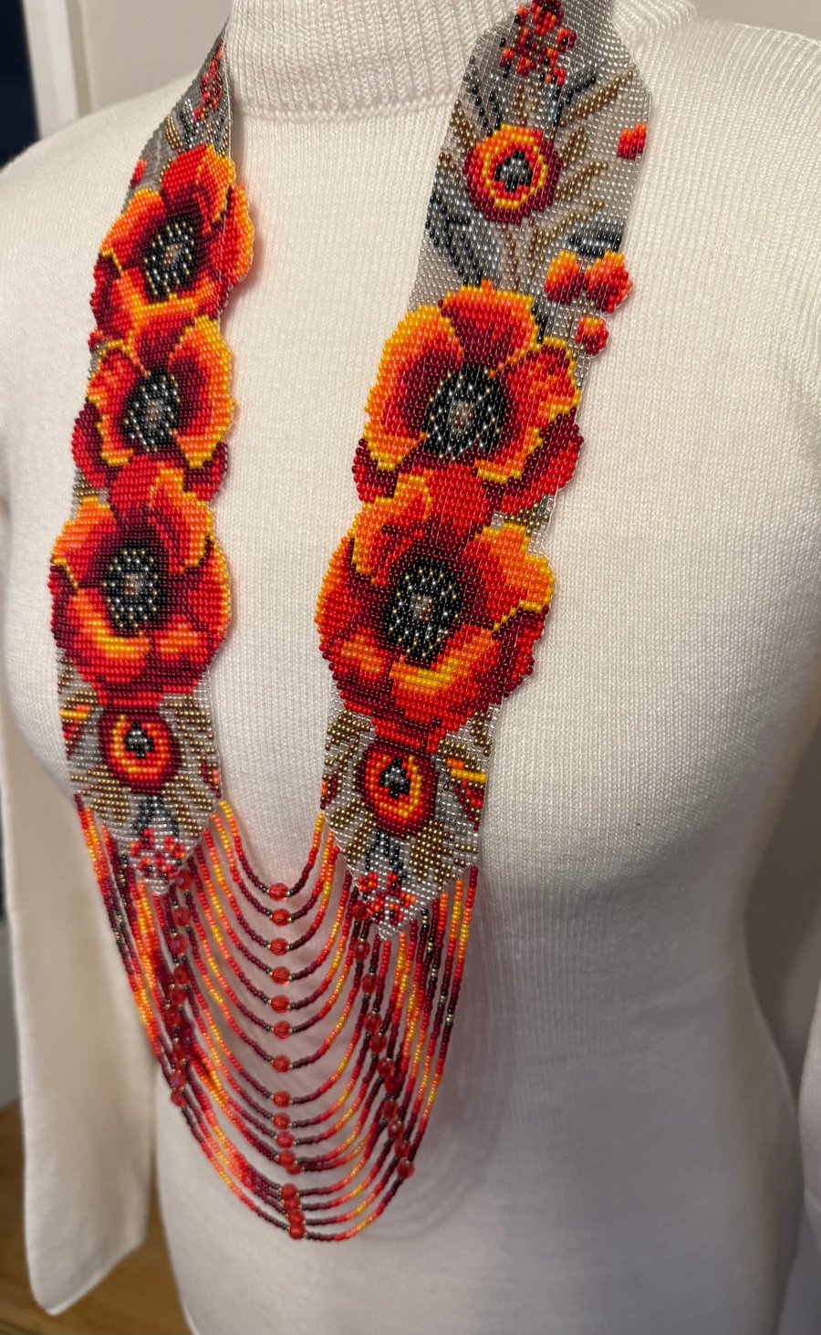 Enchanting Poppies – Beaded Ukrainian Necklace 