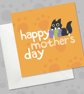 Cute Mother’s Day Card for Cat Mums, Orange Card, Playful Tuxedo Cat with Gift