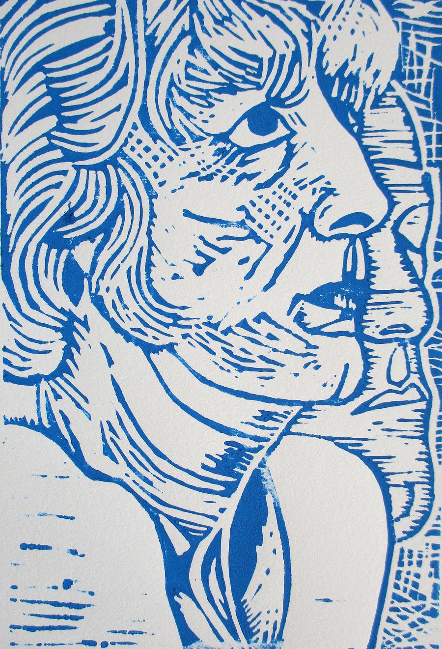 Portrait of Elizabeth Frink Original Hand Pressed Linocut Print Limited Edition