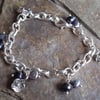 Silver Charm Bracelet with flowers and dark pearls