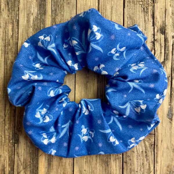 Large Hair Scrunchie - Snowdrops Floral - Handmade by Molly Felicity Designs